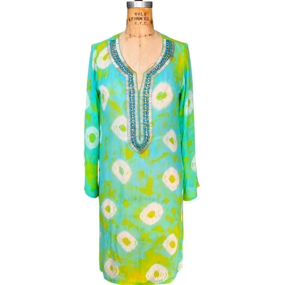 Bhoomi Shanti Vintage Beaded Tie-Dye Tunic Dress Size S